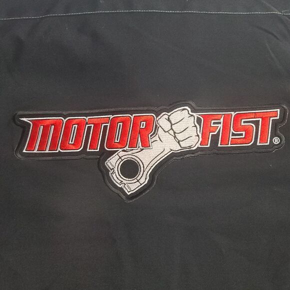 Motor Fist Men's XL Black Gray Collared Crew Shirt Big Logo by Throttle Threads - Picture 8 of 9